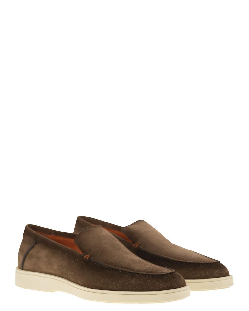 Santoni Brown Suede Moccasin for men