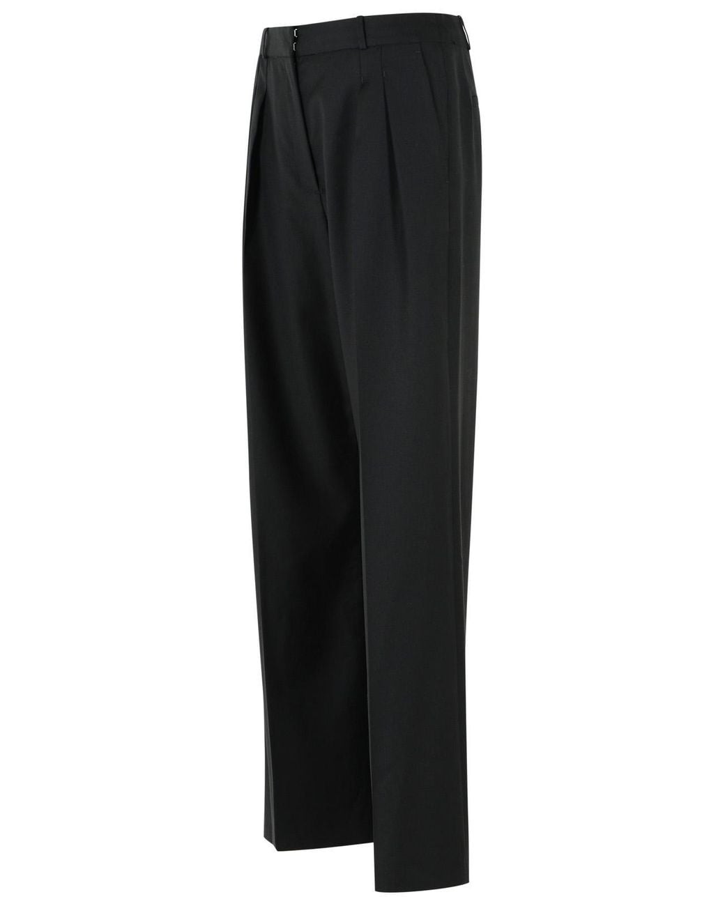 Loulou de Saison Black Sbiru Lds Pleated Virgin Wool Straight-Leg Pants