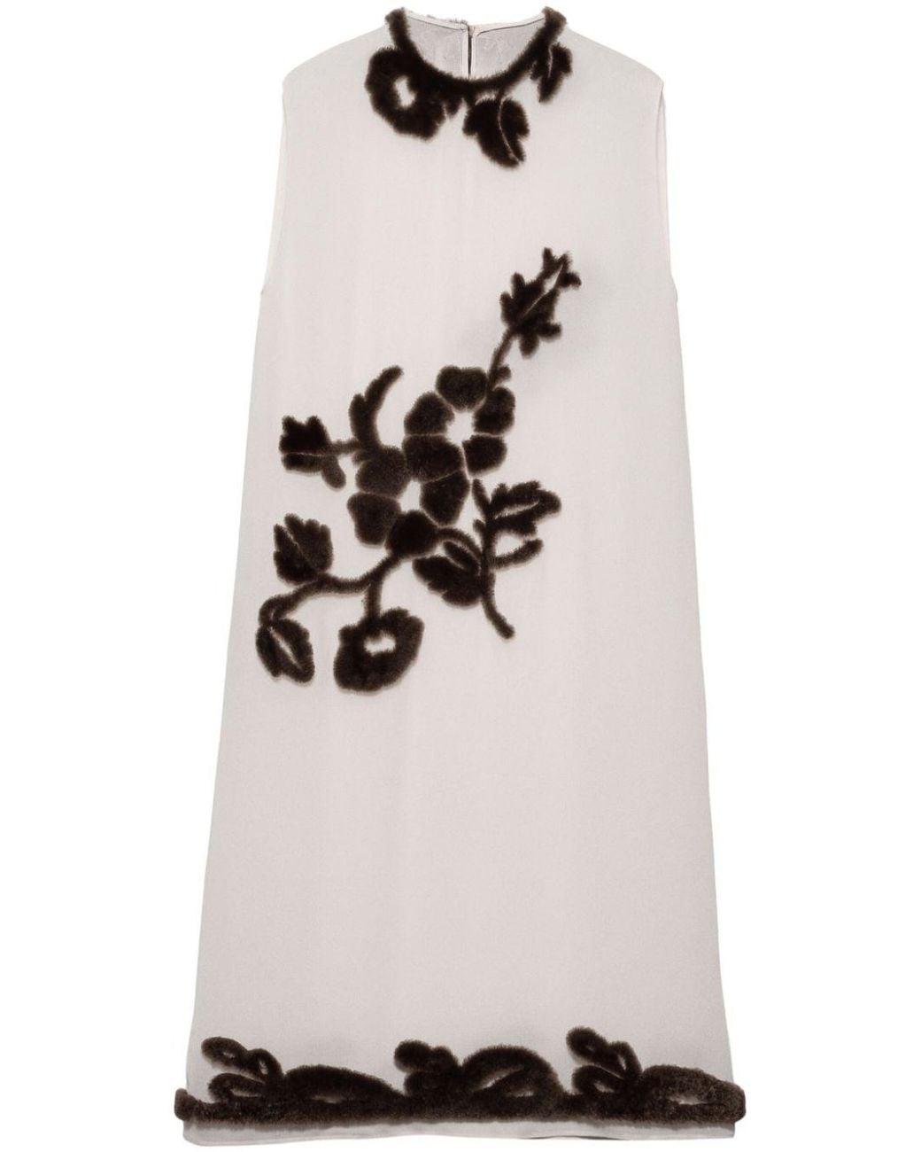 Prada Natural Embroidered Georgette Dress