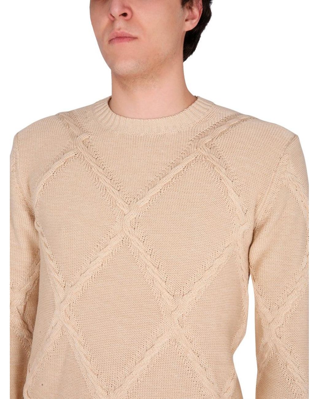Ballantyne Natural Cotton Cable Stitch Crew Neck Sweater for men