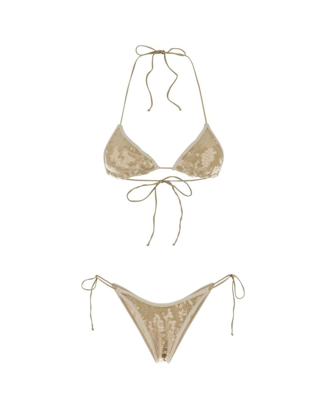 Oseree White Embellished Polyester Marylin Bikini