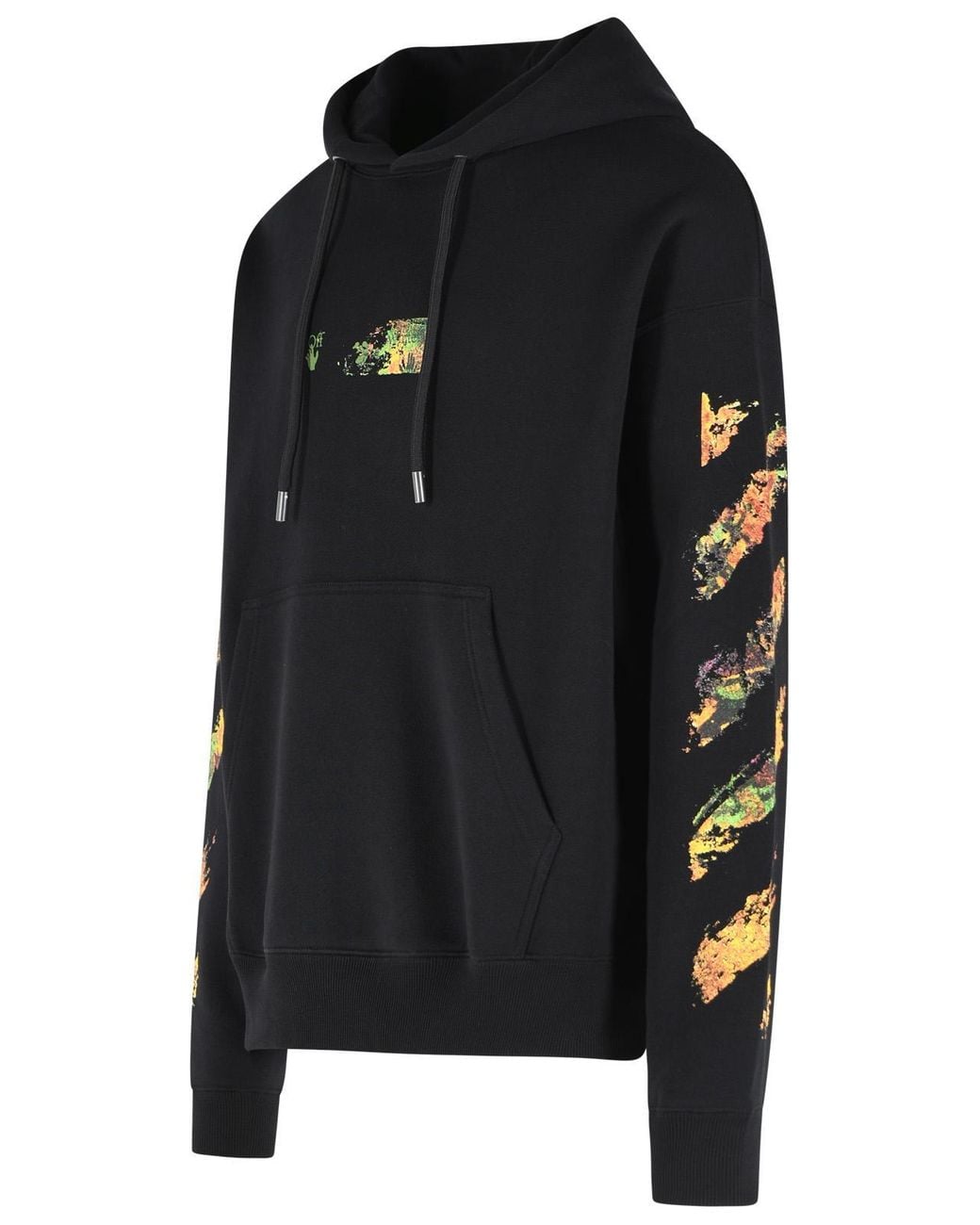 Off-White c/o Virgil Abloh Black Cotton Sweatshirt With Adjustable Drawstring Hood And Graphic Prints for men