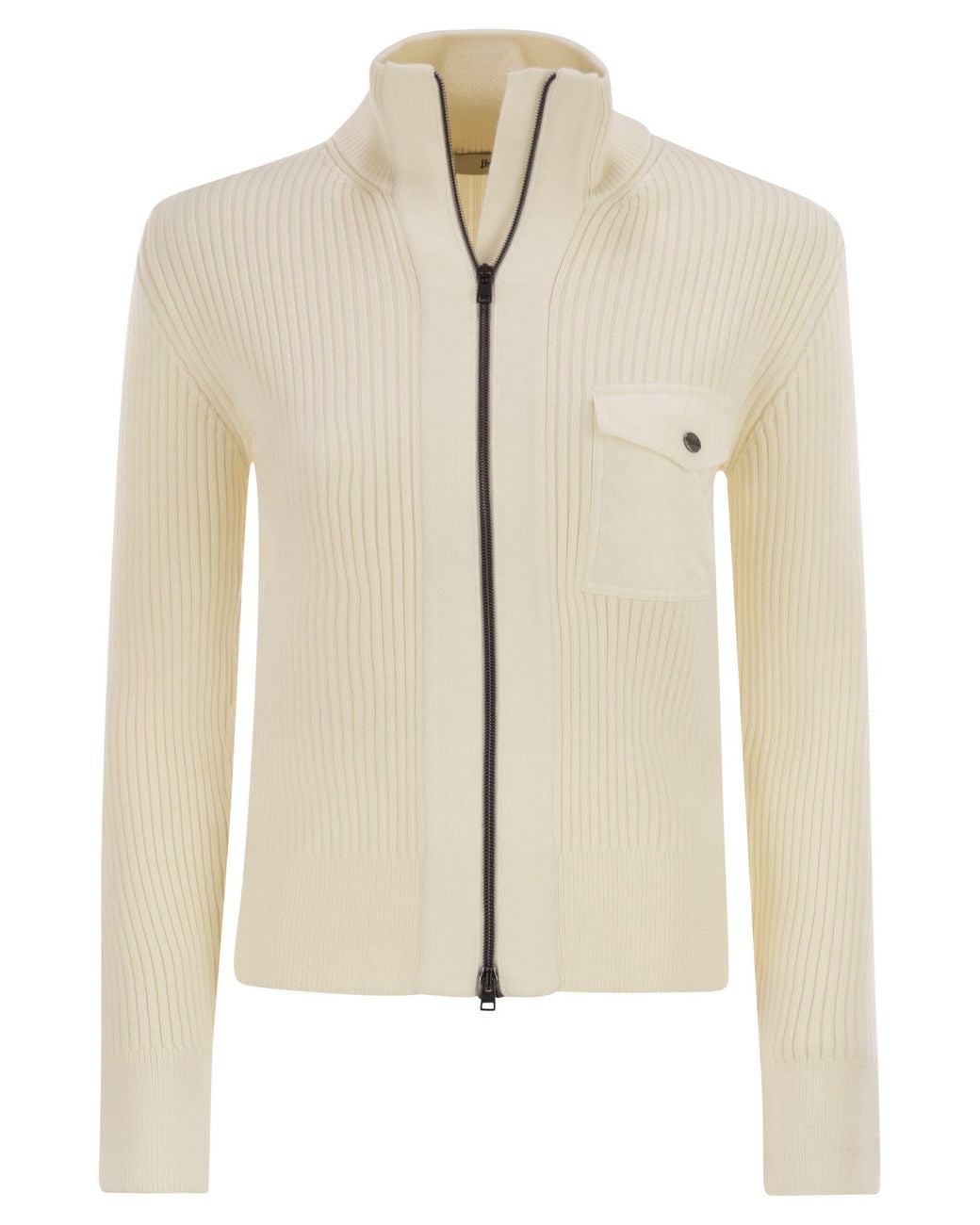Herno Natural Wool Ribbed Cardigan