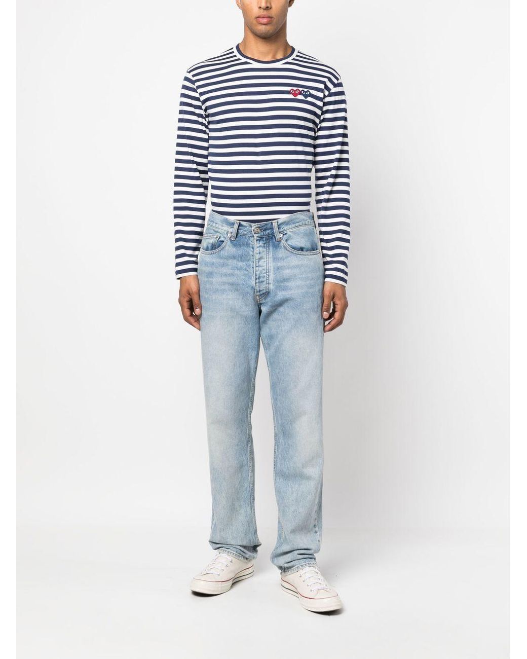 COMME DES GARÇONS PLAY Blue U T-Shirt Double Burgendy Emblem Knit