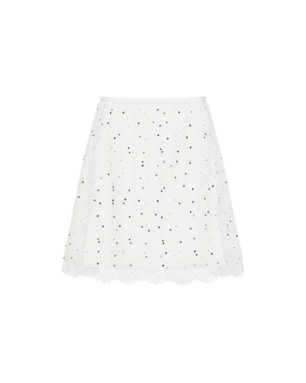 Giambattista Valli White Ivory Cotton Mini Skirt With Polka Dot Design And Lace Trim