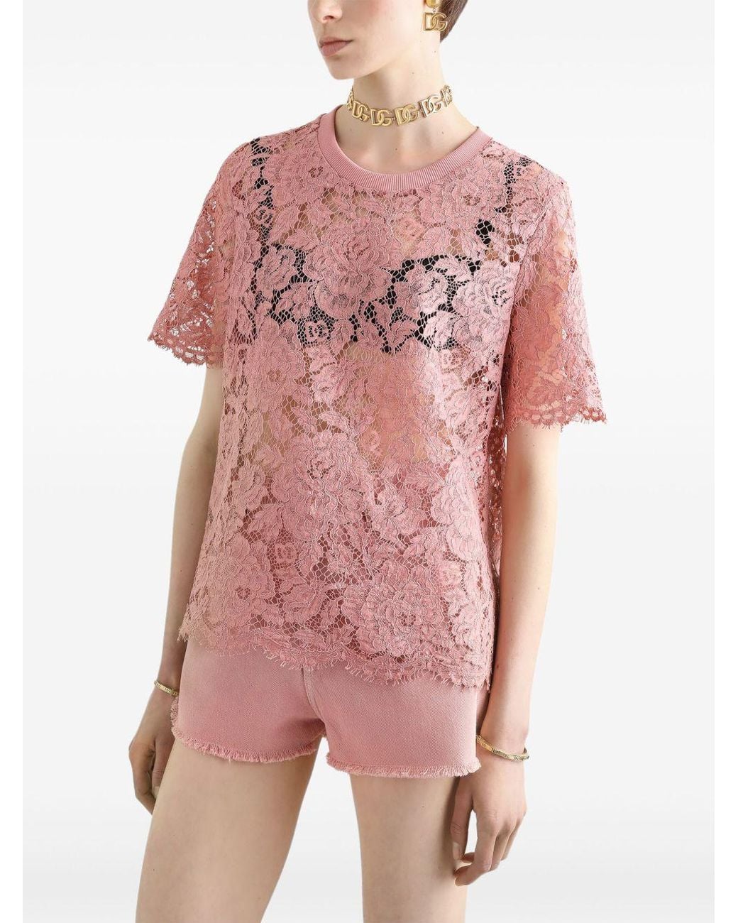 Dolce & Gabbana Pink Dolce & Gabbana Lace Top