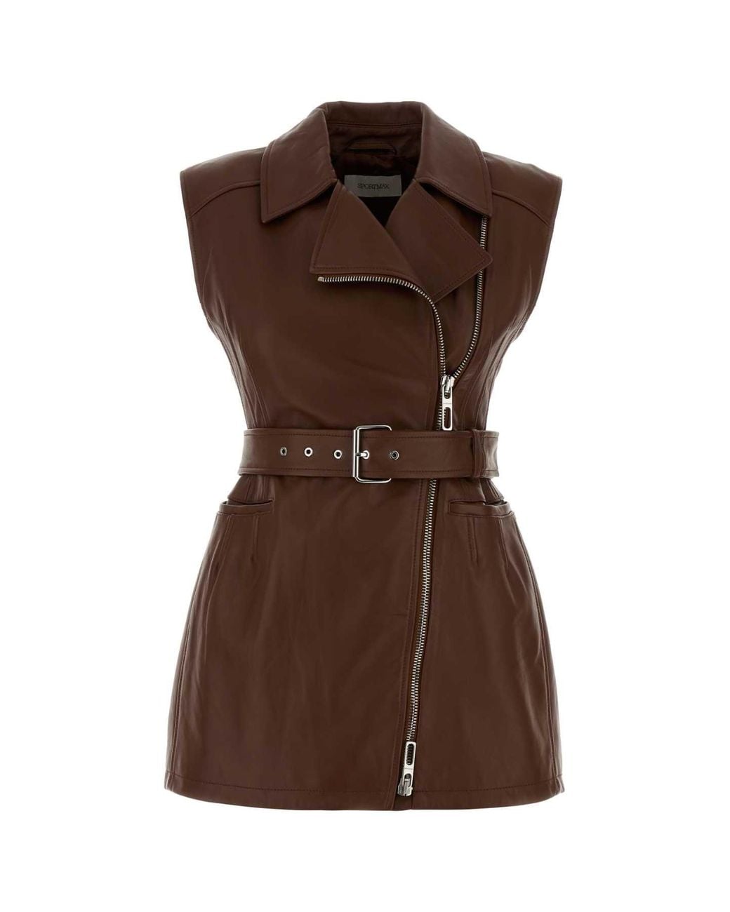 Sportmax Brown Chocolate Leather Favella Vest