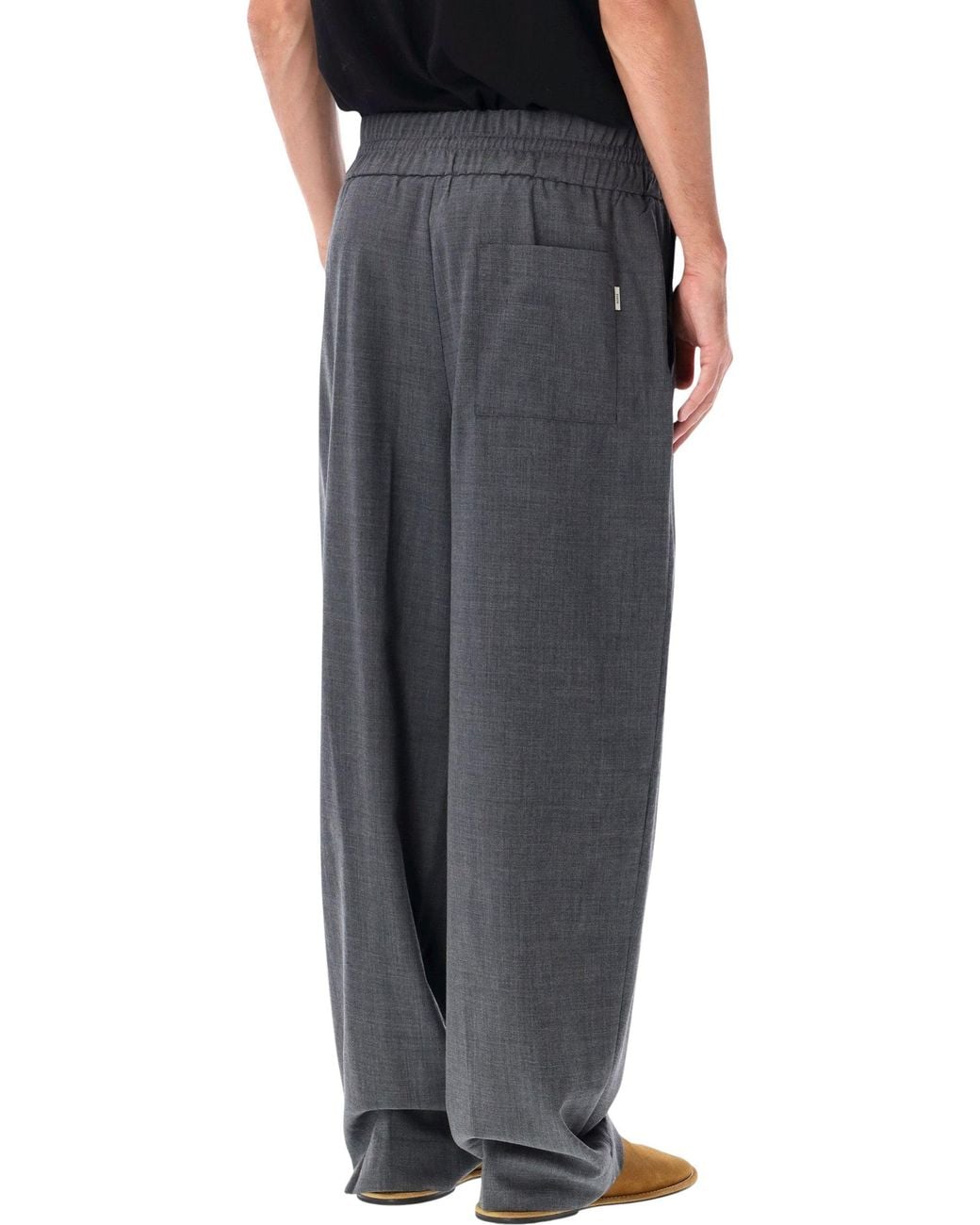 AMI Black Elasticated Wool Trousers for men