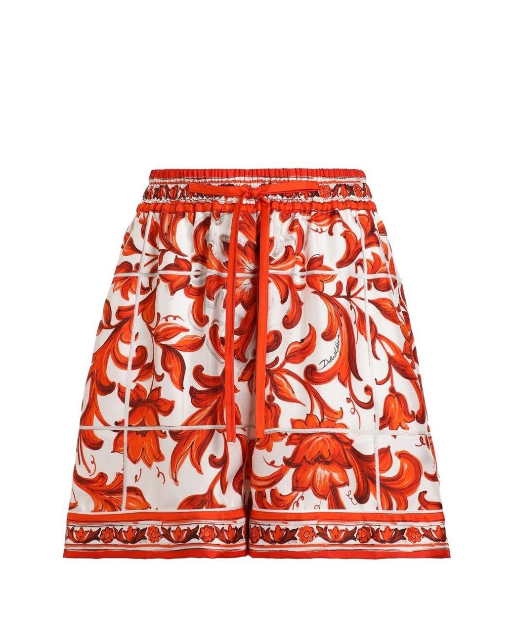 Dolce & Gabbana Red Majolica-Print Silk Bermuda