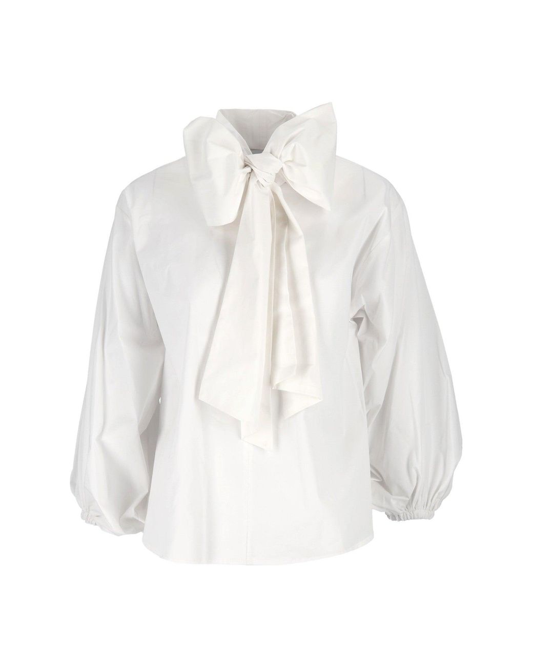 Shirtaporter White Oversized Bow Puffed-Sleeve Poplin Blouse