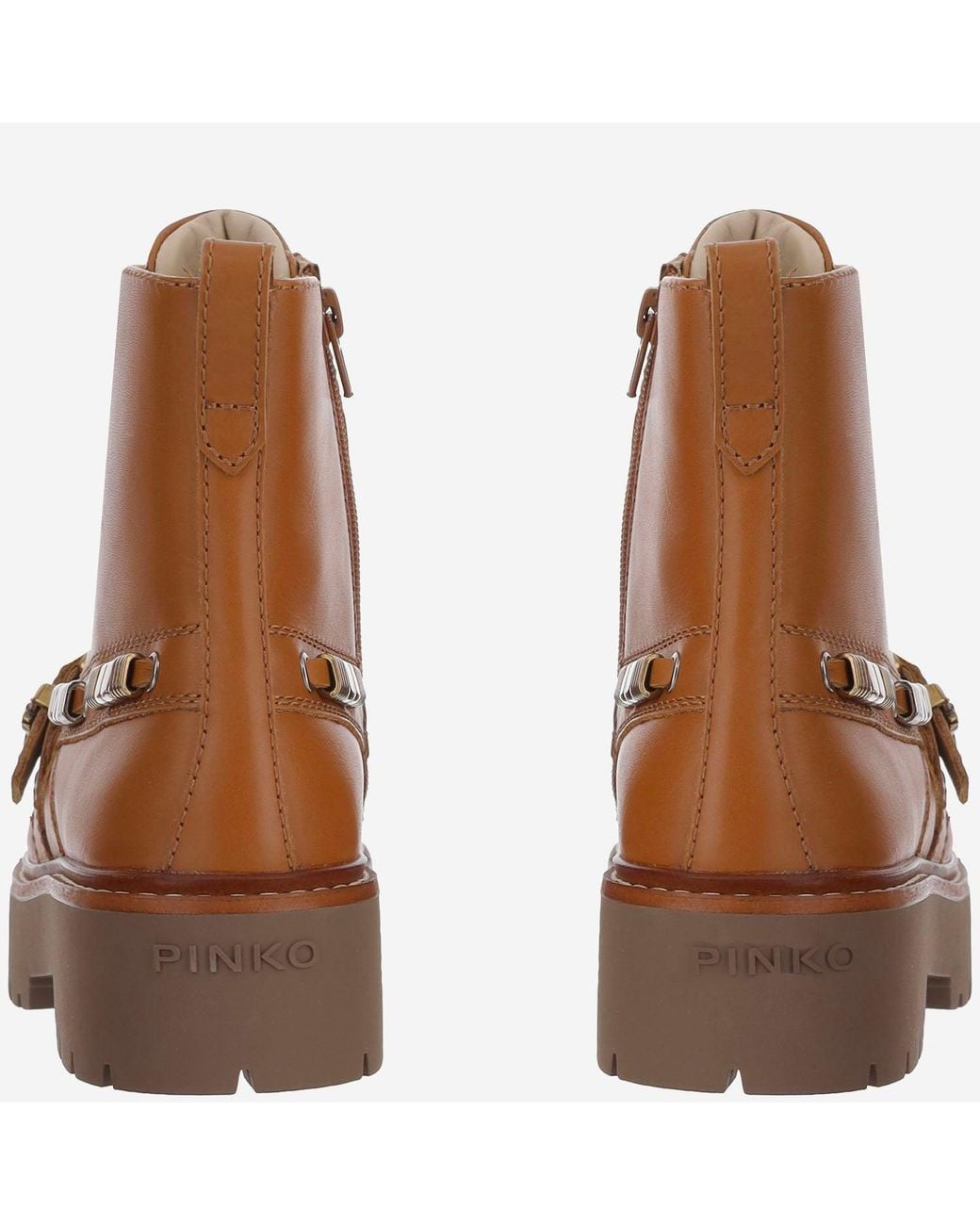 Pinko Brown Leather Ankle Boots With Logo