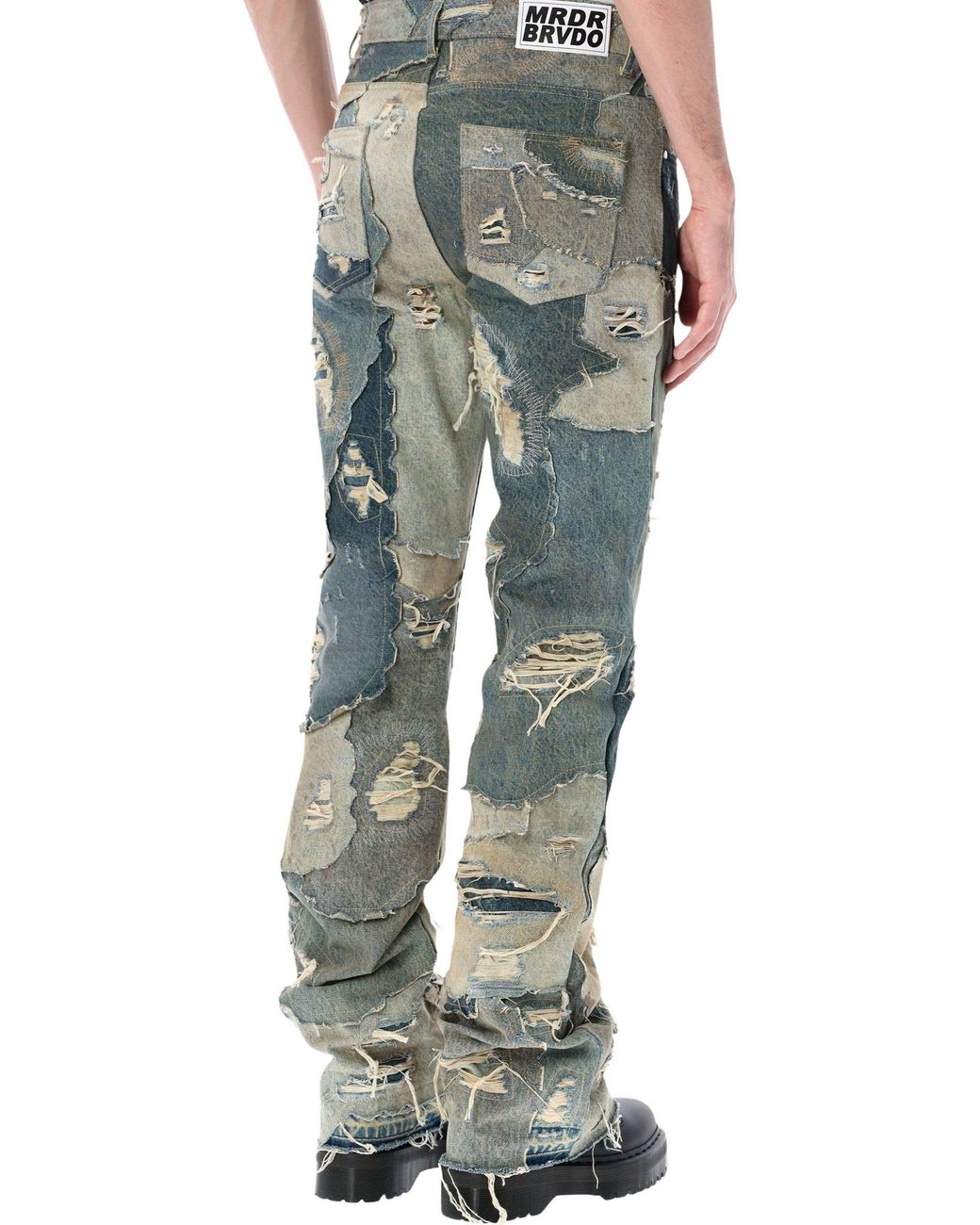 Who Decides War Blue Straight-Leg Distressed Patchwork Jeans