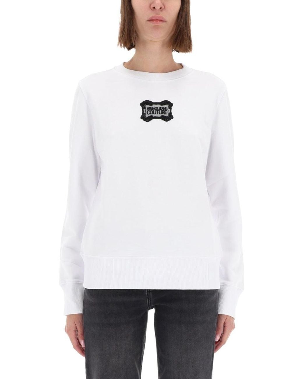 Versace Jeans Couture White Sweatshirt With Baroque Logo Patch