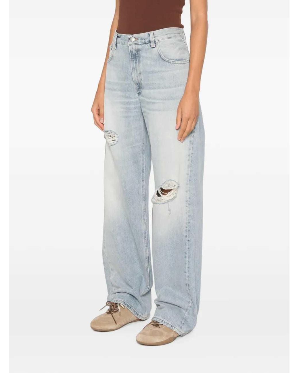 Haikure Blue Wide Leg Jeans With A Distressed Finish
