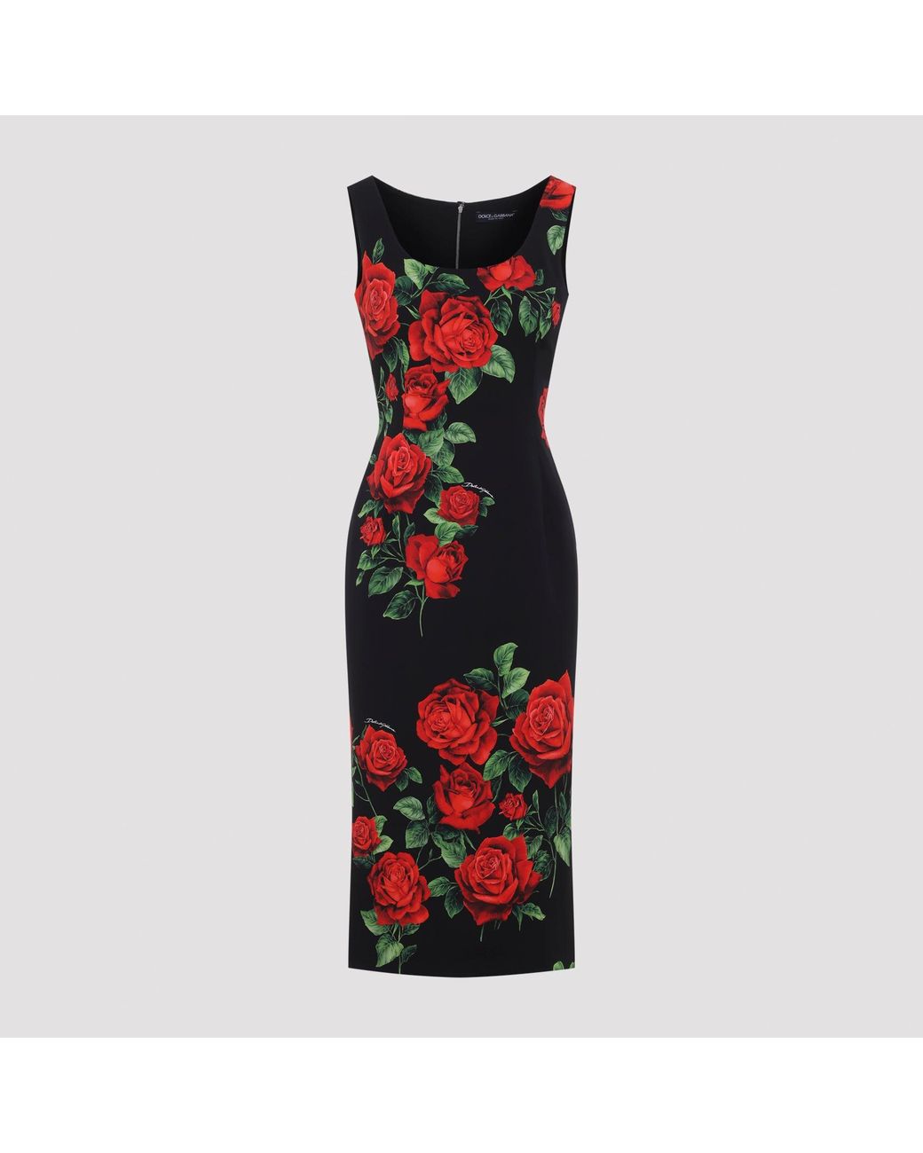 Dolce & Gabbana Red Dolce & Gabbana Rose Rosse Nero Midi Dress