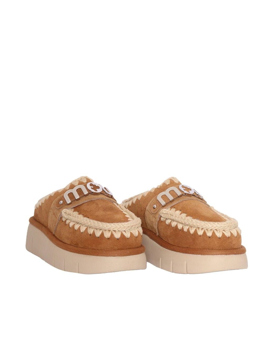 Mou Brown Bounce Clog Suede Letter Logo