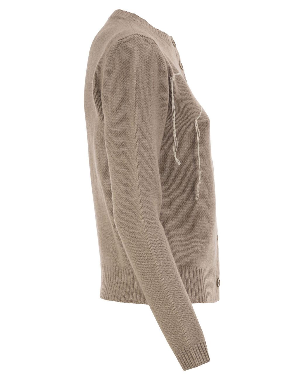 Fabiana Filippi Brown Virgin Wool, Silk And Cashmere Cardigan With Jewel Embroidery
