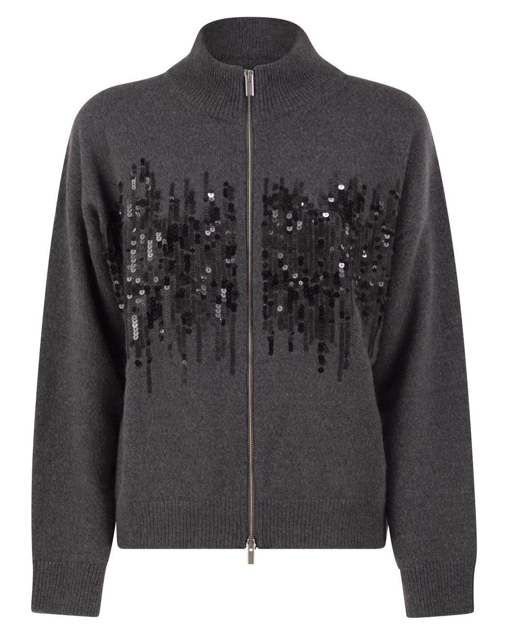 Peserico Black Knitted Cardigan With Sequins And Two-Way Zip