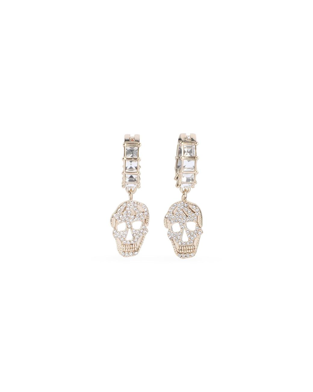 McQueen White Pavè Skull Earrings