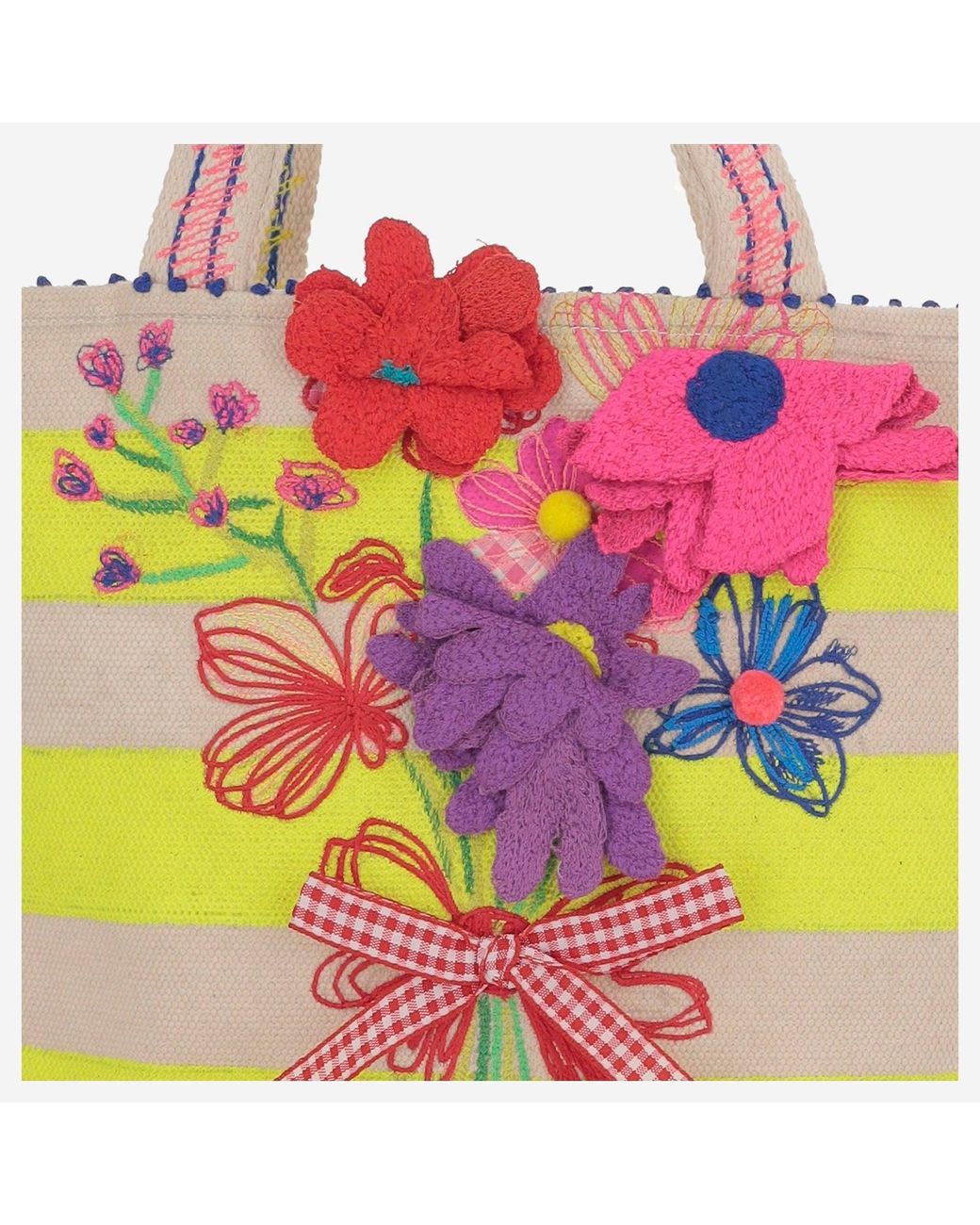Péro Yellow Baumwolltasche mit Blumenstickerei