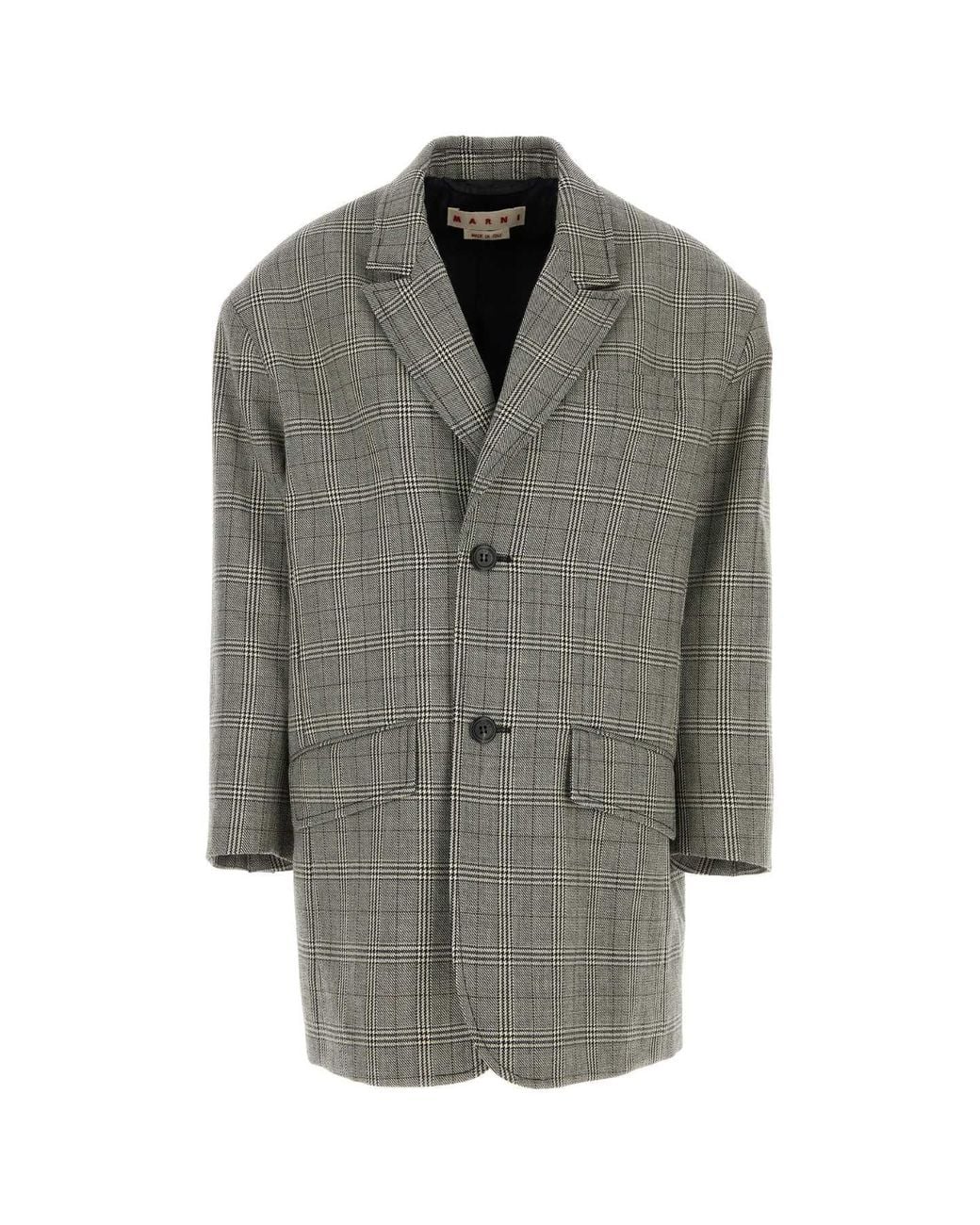 Marni Gray Embroidered Wool Oversize Blazer