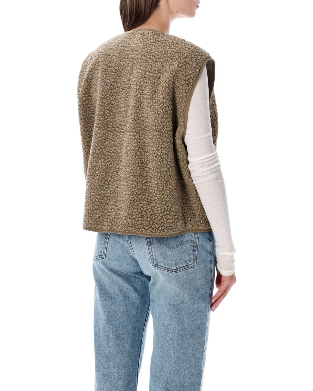 American Vintage Natural Teddy Fleece Snap-Front Vest