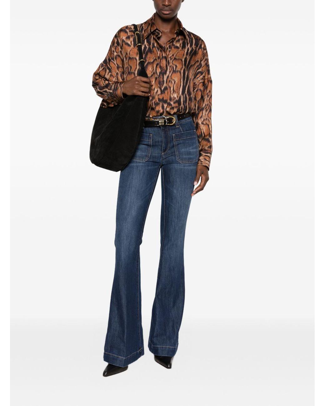 Alberto Biani Brown Printed Silk Shirt