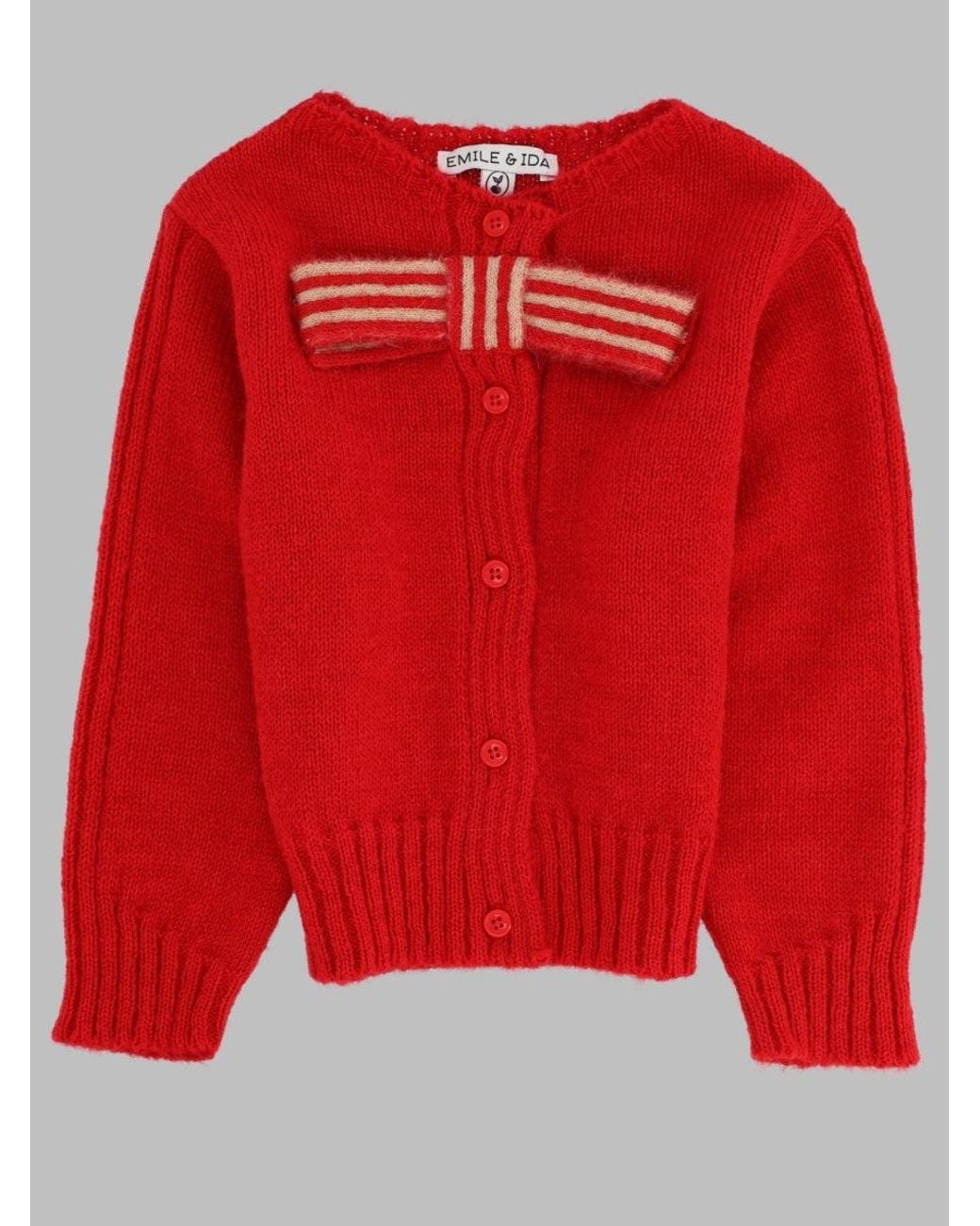 Emile Et Ida Red Girls Bow Tie Cardigan