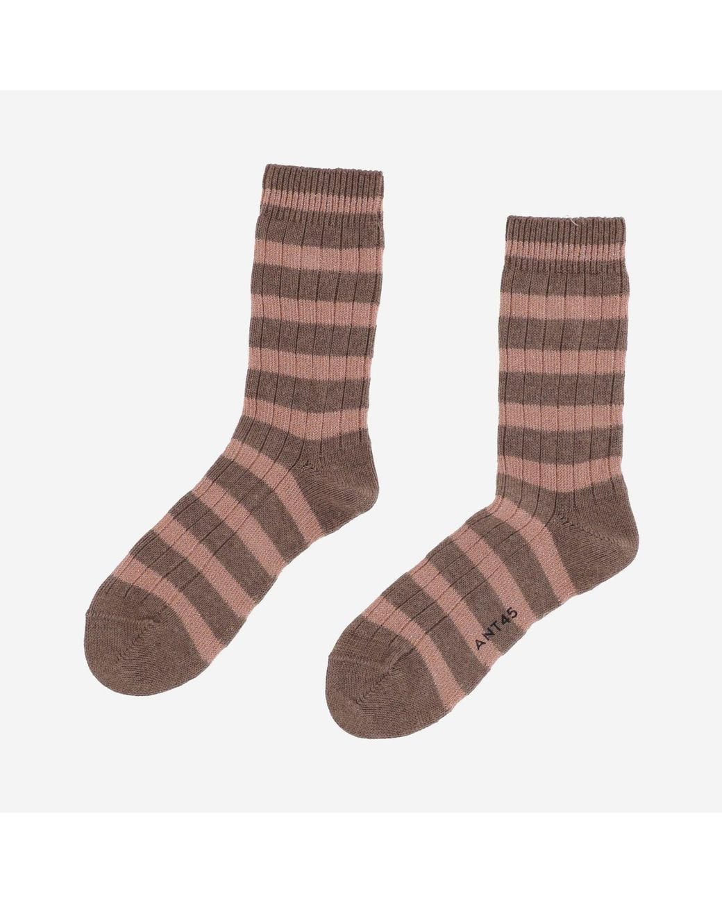 ANT45 Brown Stretch Cotton Blend Socks With A Striped Pattern