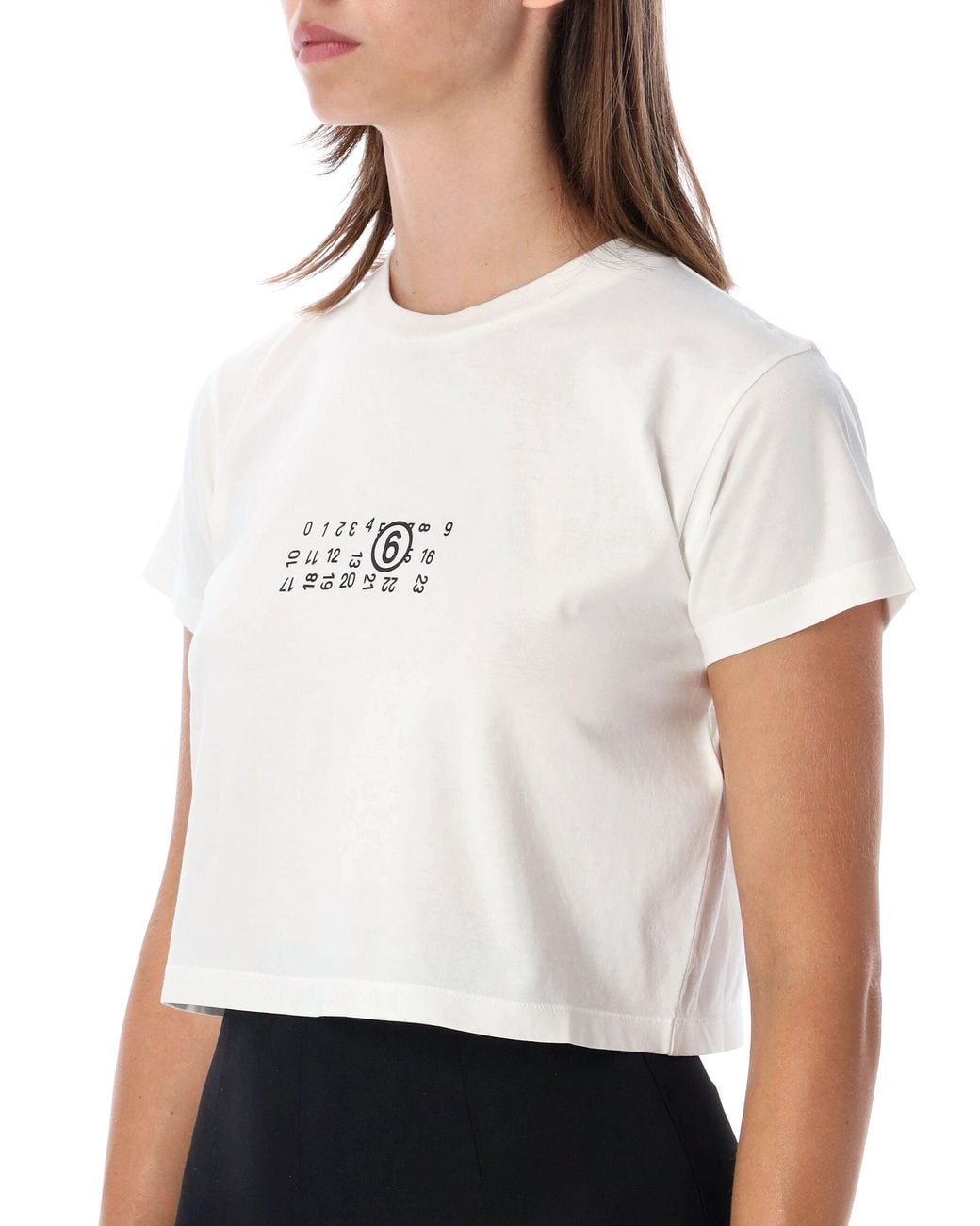 MM6 by Maison Margiela White Cropped Logo Print T-Shirt