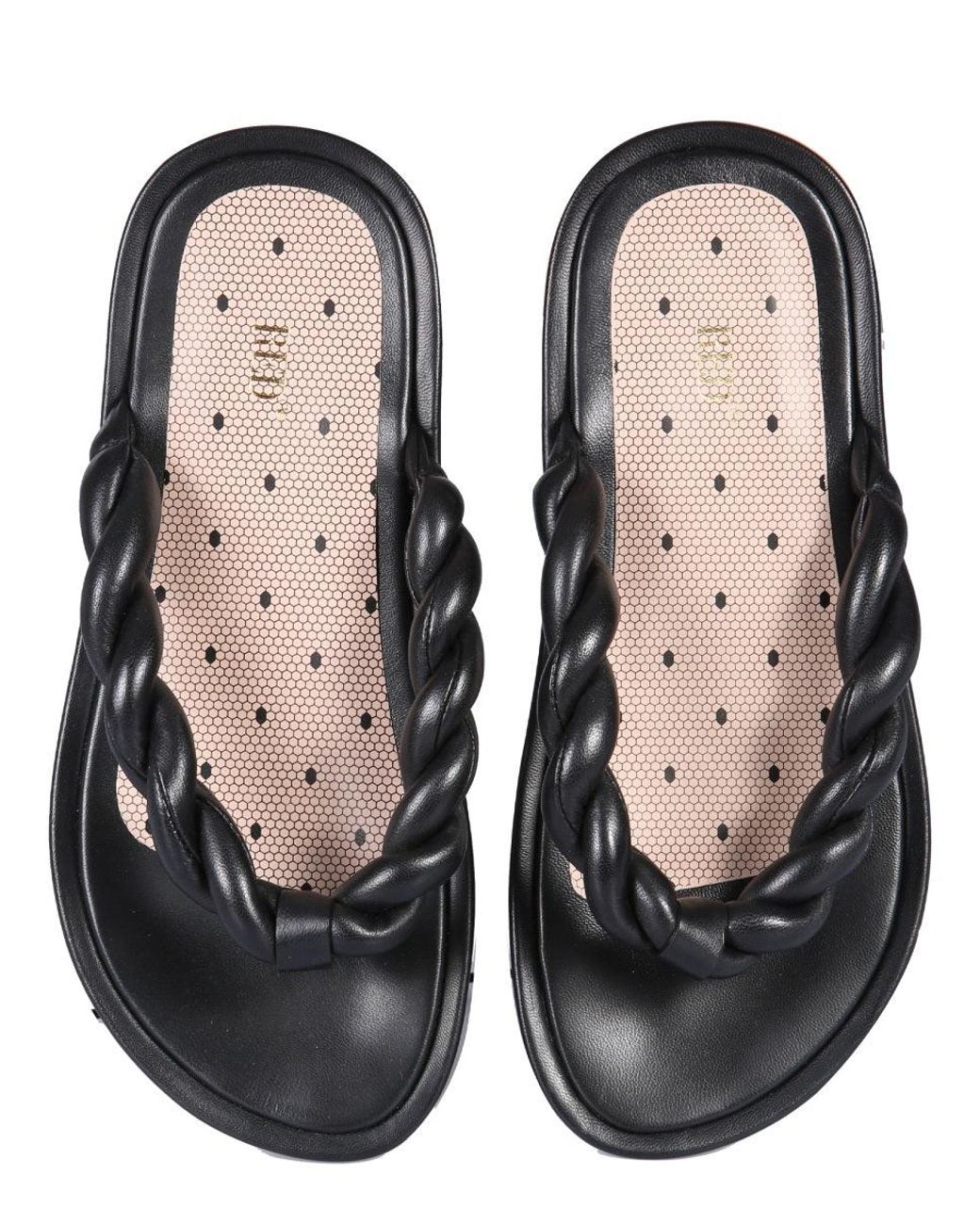 Red(v) Black (V) Leather Slide Sandals