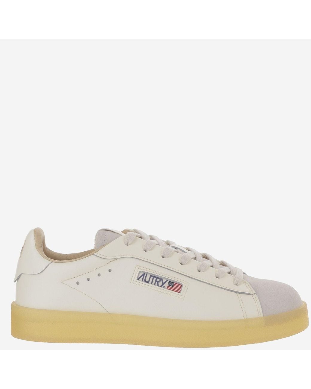 Autry White Low-Top Leather Sneakers With Padded Heel And Panel Design