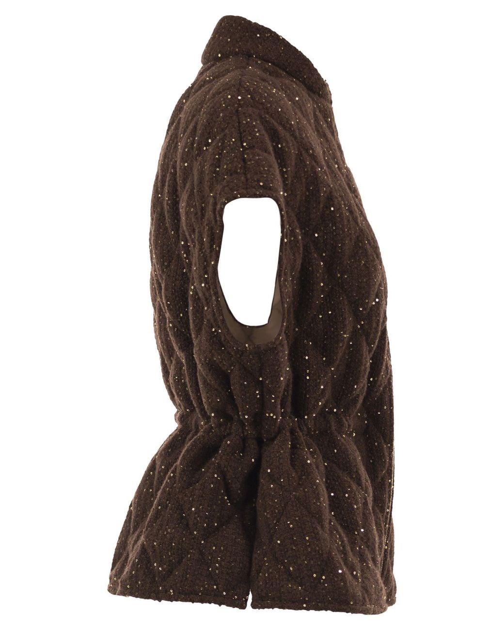 Fabiana Filippi Brown Quilted Virgin Wool, Silk And Cashmere Gilet With Sequins