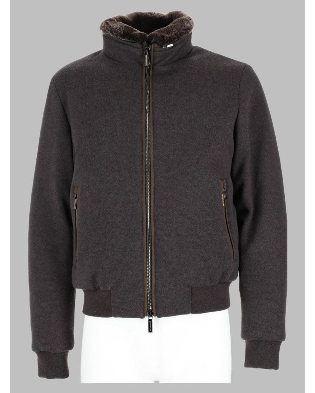 Moorer Black Wool Zip Front Bomber Jacket for men