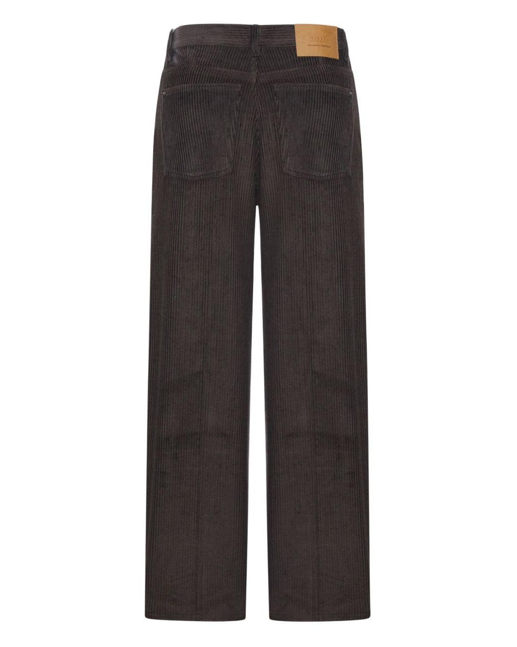 AMI Gray Corduroy Wide-Leg Trousers for men
