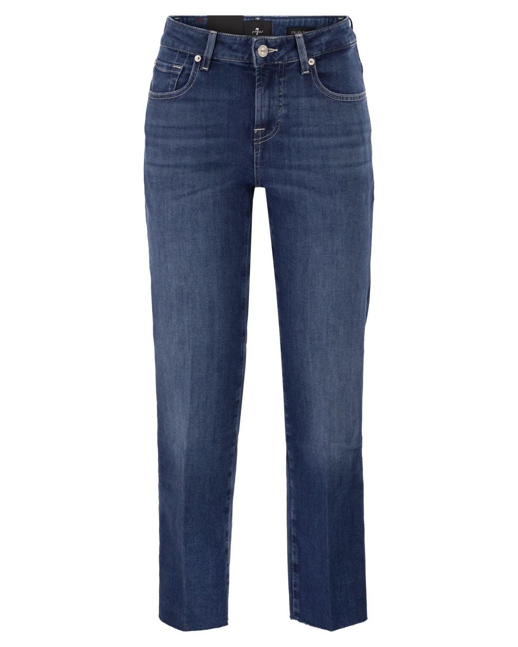 7 For All Mankind Blue Calie Straight Ankle Stretch Denim Jeans With Metallic Fibre