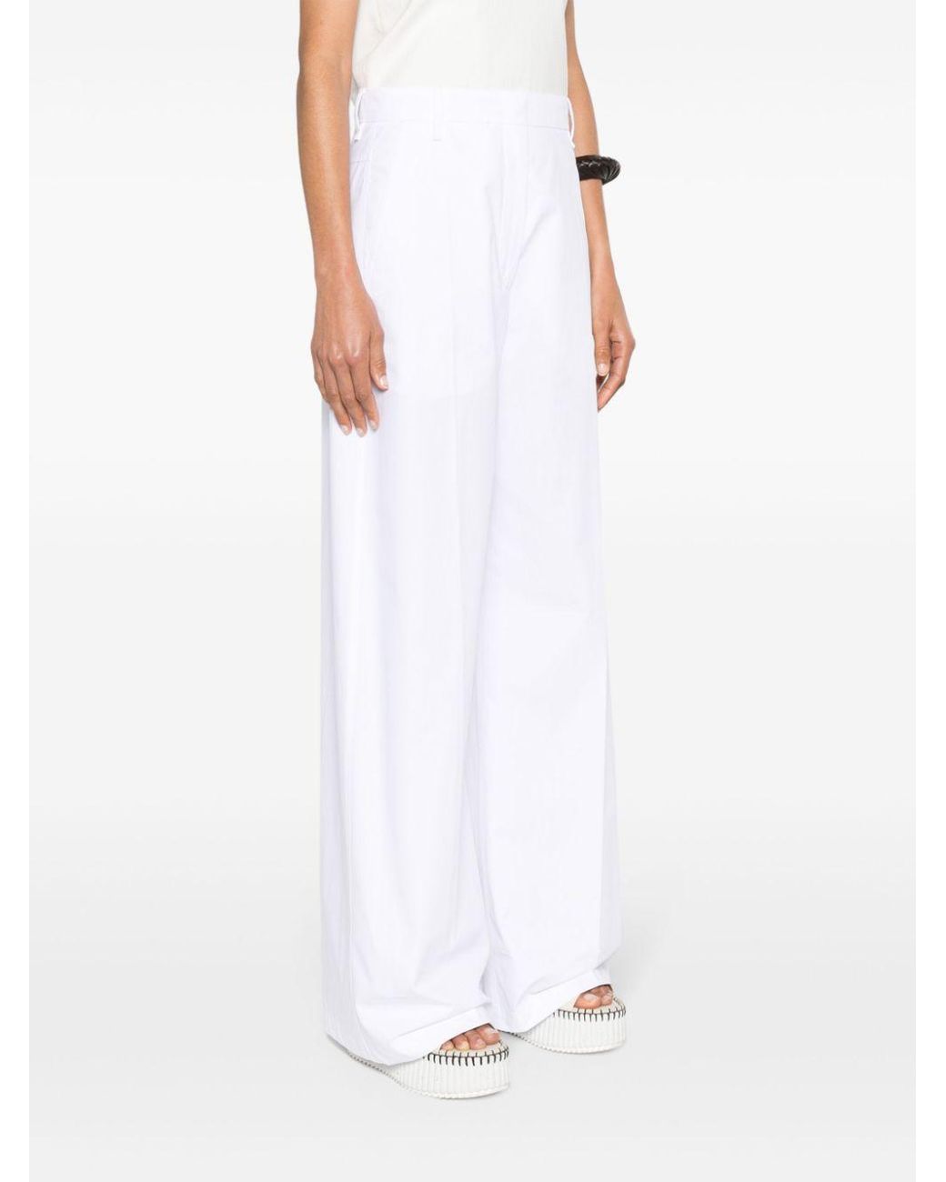 Sportmax White Wide-Leg Cotton Trousers