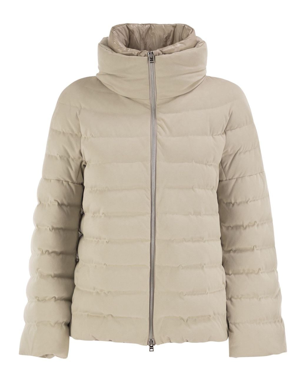 Herno Natural Technical Suede Effect Down Jacket With Padded High Collar