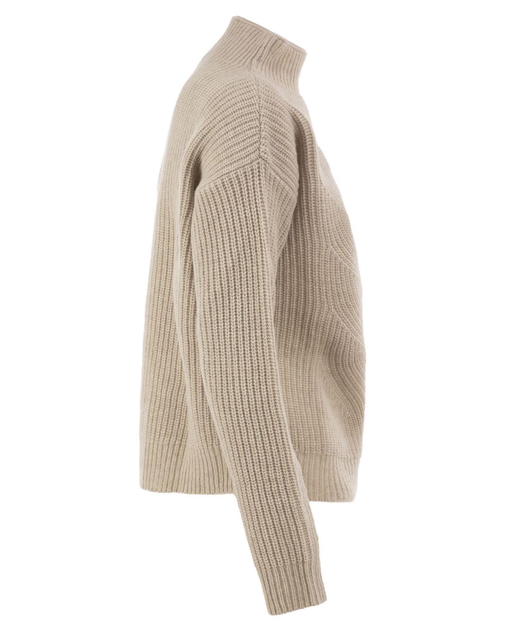 Herno Natural Pure Wool Jumper With Textured Knit And High Neck