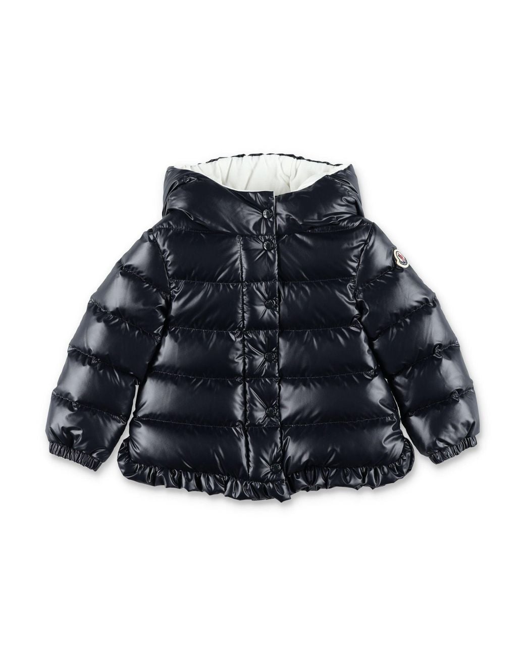 Moncler Blue Mini Tazui Recycled Polyester Down Jacket With Ruffle Hem