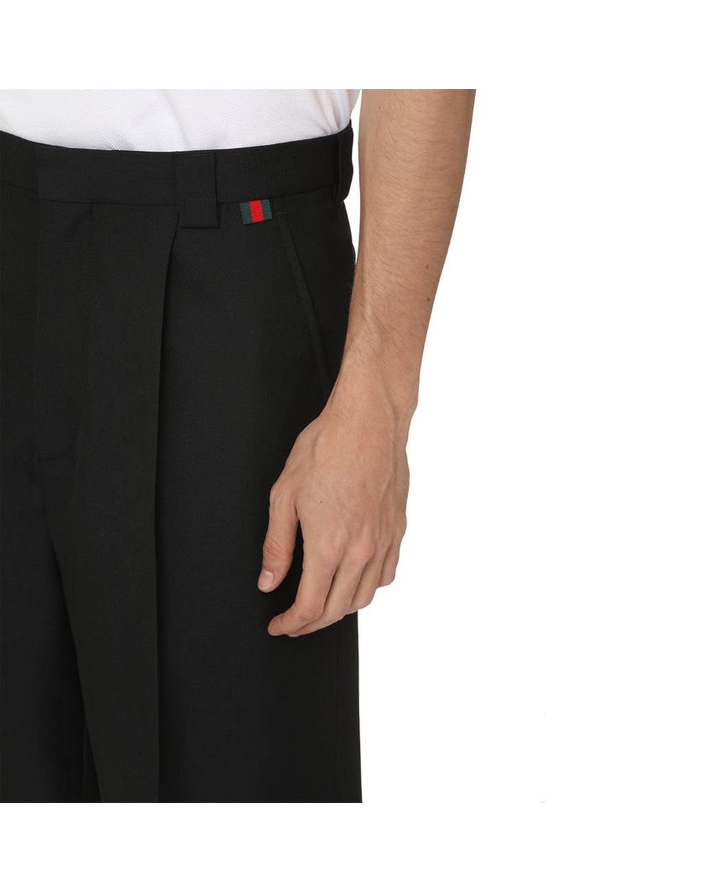 Gucci Black Wool-Blend Bermuda Shorts With Web Detail for men