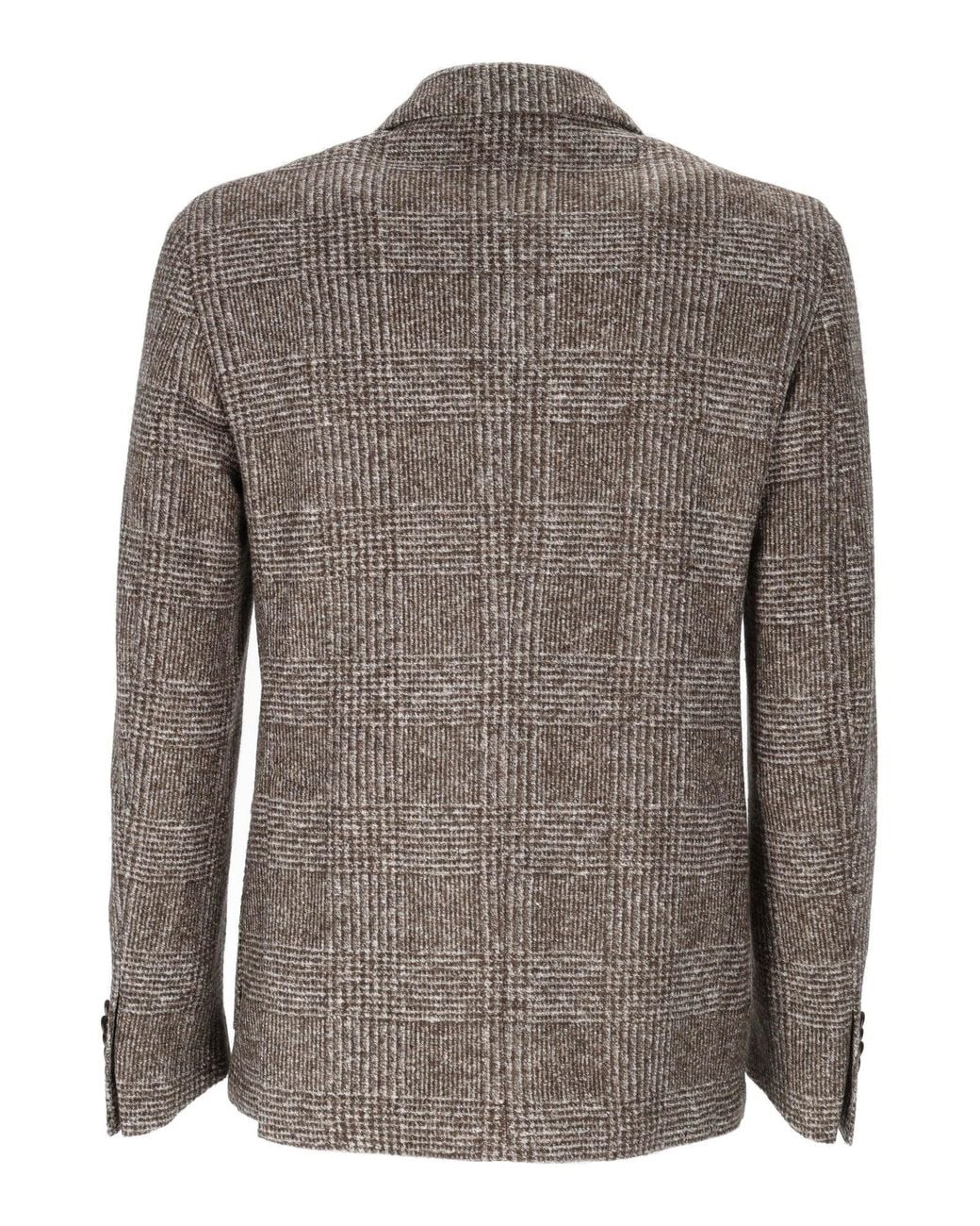 BRANDO-LUBIAM Gray Double-Breasted Checkered Jacket With Wide Lapels