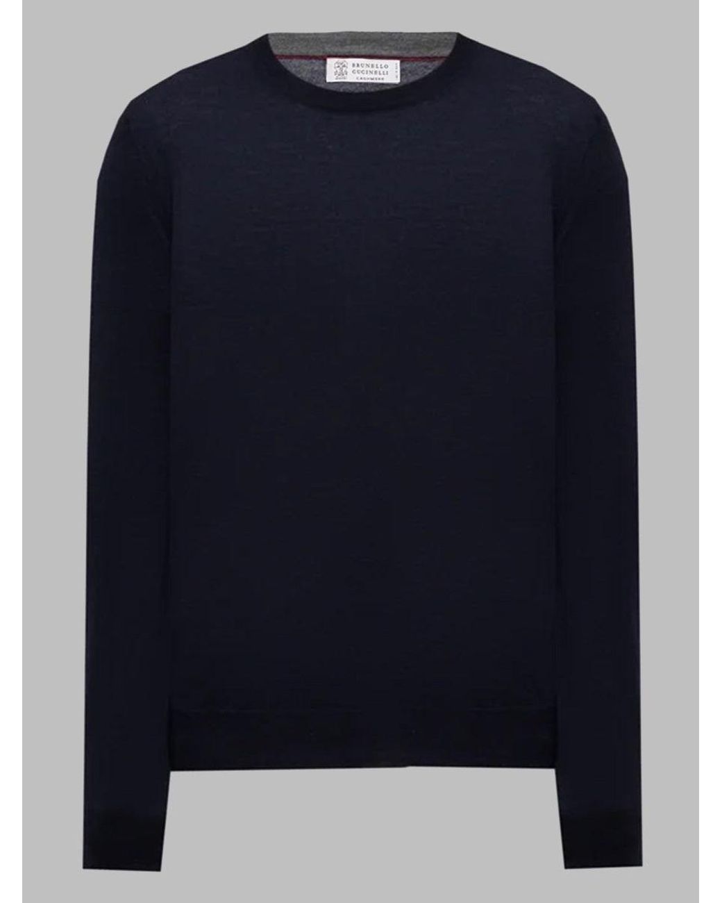 Brunello Cucinelli Blue Wool Crew Neck Sweater for men