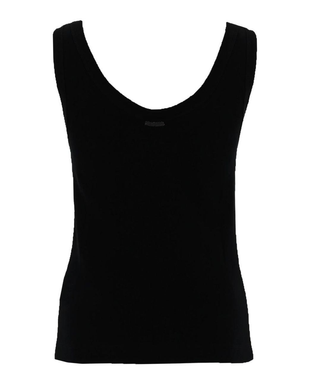 Brunello Cucinelli Black Solid Scoop Neck Top