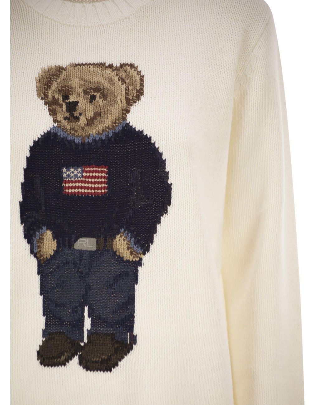 Polo Ralph Lauren White Polo Bear Linen And Cotton Blend Jumper