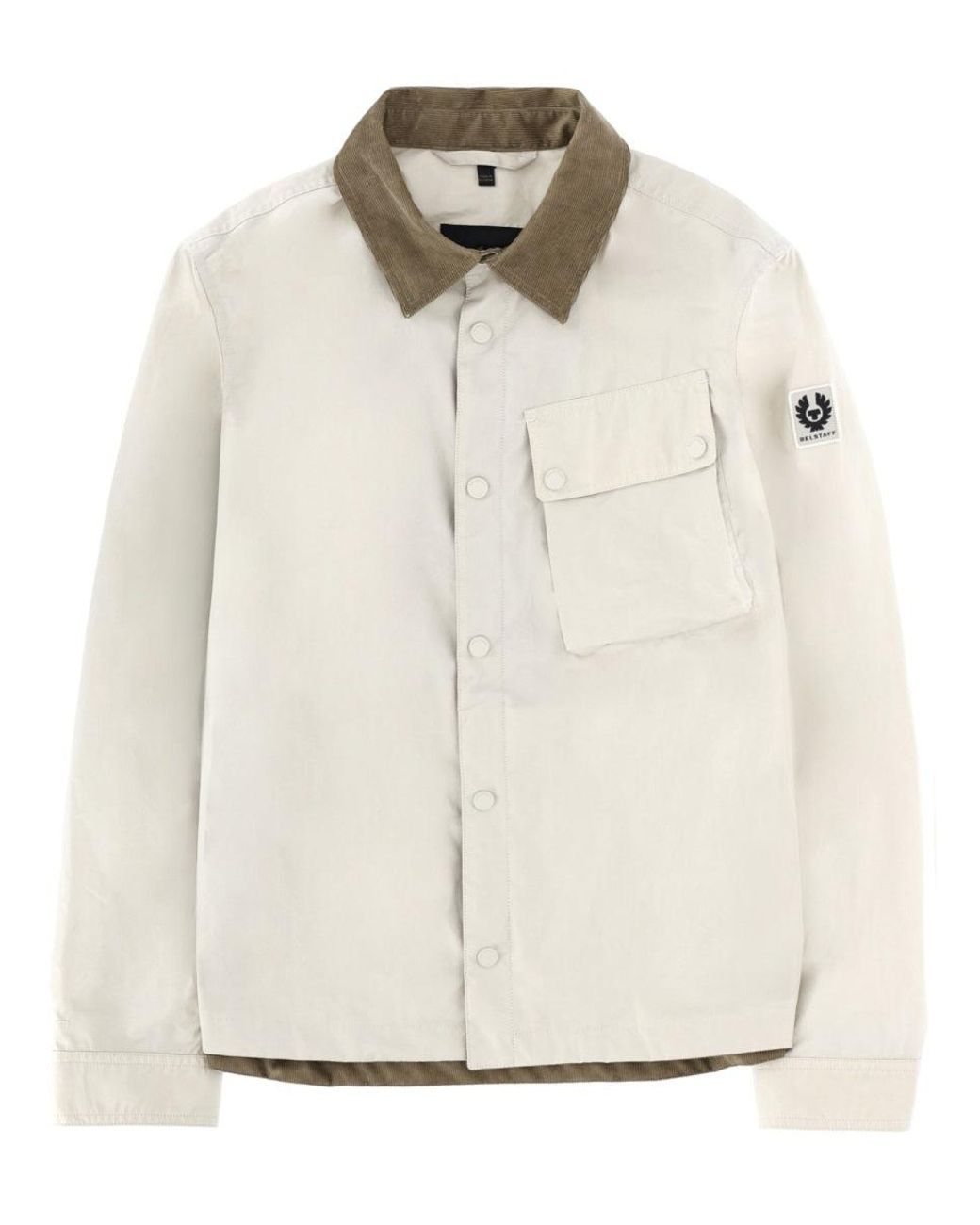 Belstaff White Cotton Button-Front Overshirt With Corduroy Collar for men