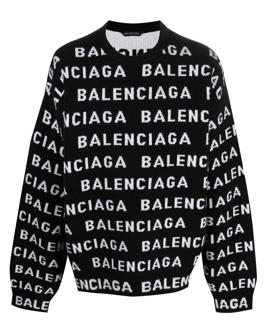 Balenciaga Black Allover Logo Crewneck Sweater for men