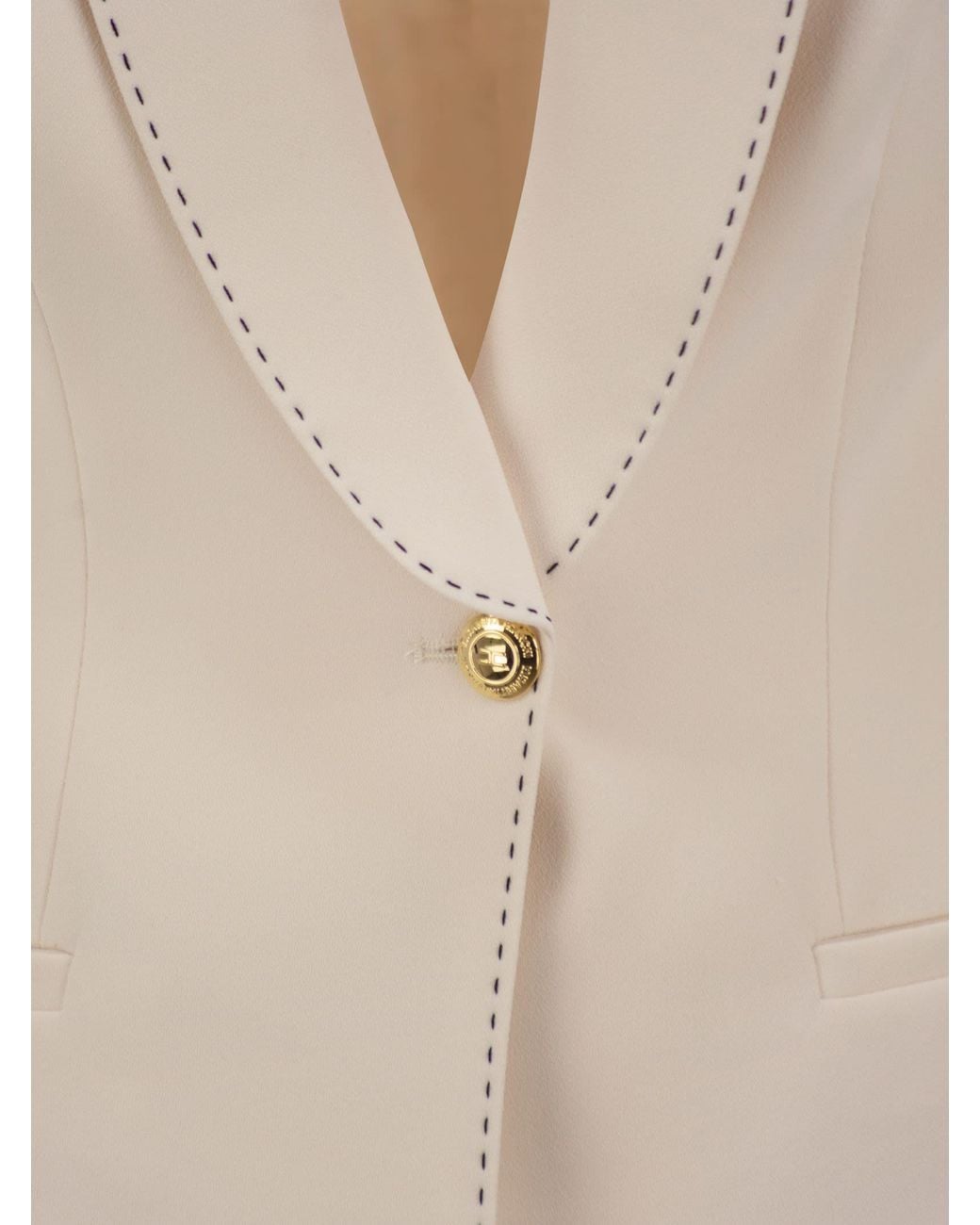 Elisabetta Franchi Natural Crepe Jacket With Contrasting Topstitching