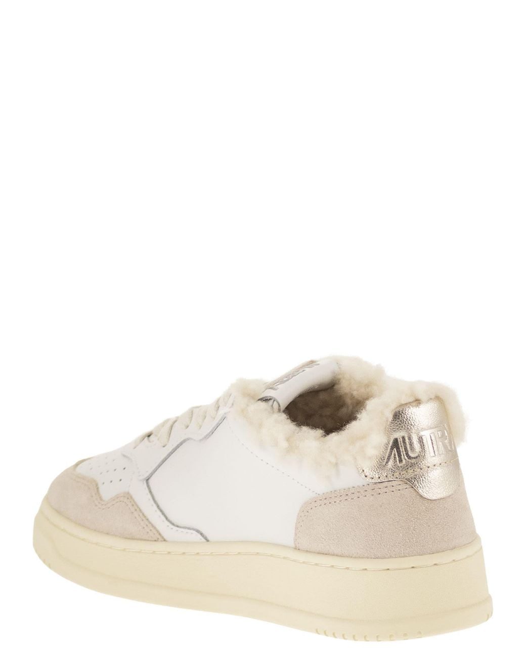 Autry White Medalist Leather Trainers With Shearling Trim