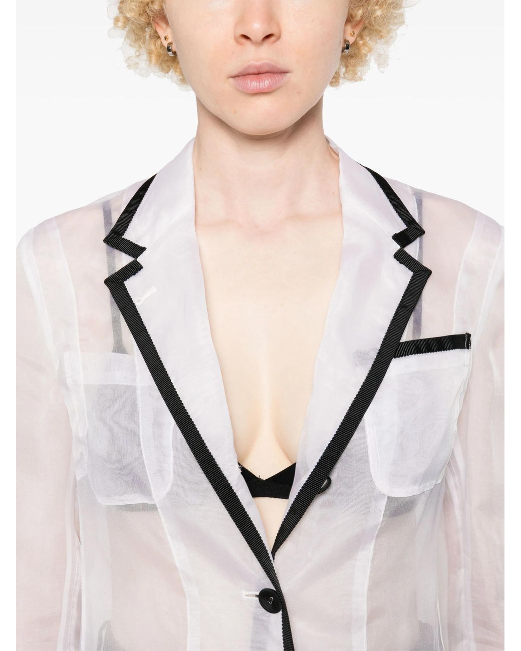 Thom Browne White Semi Sheer Organza Blazer